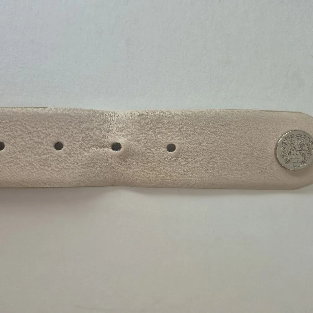 Vince Camuto Sand Faux Leather Silver Centerbar Buckle Belt Womens XL Length 44